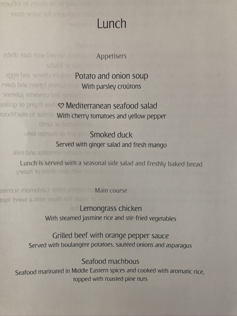 Emirates 777 Lunch Menu